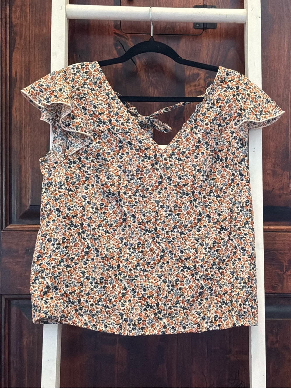 SHEIN Yellow Multi Floral V-Neck Flutter Sleeve Blouse